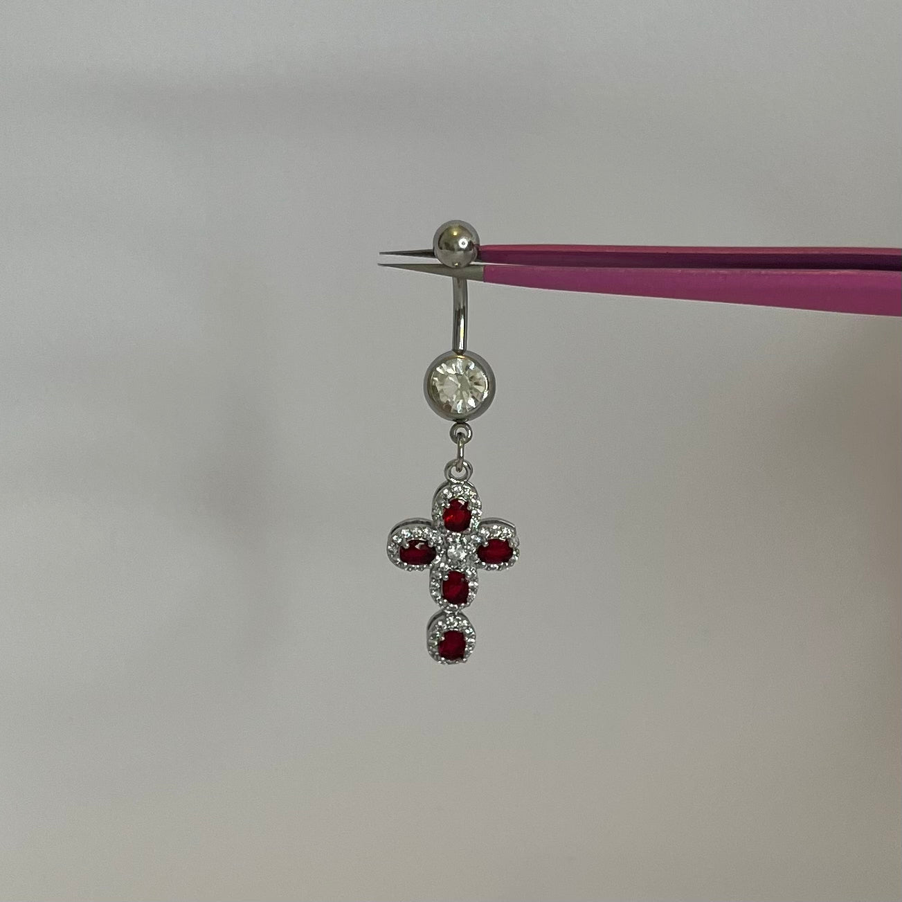 3D Red Cross Belly Bar - ILLUSIVE JEWELS