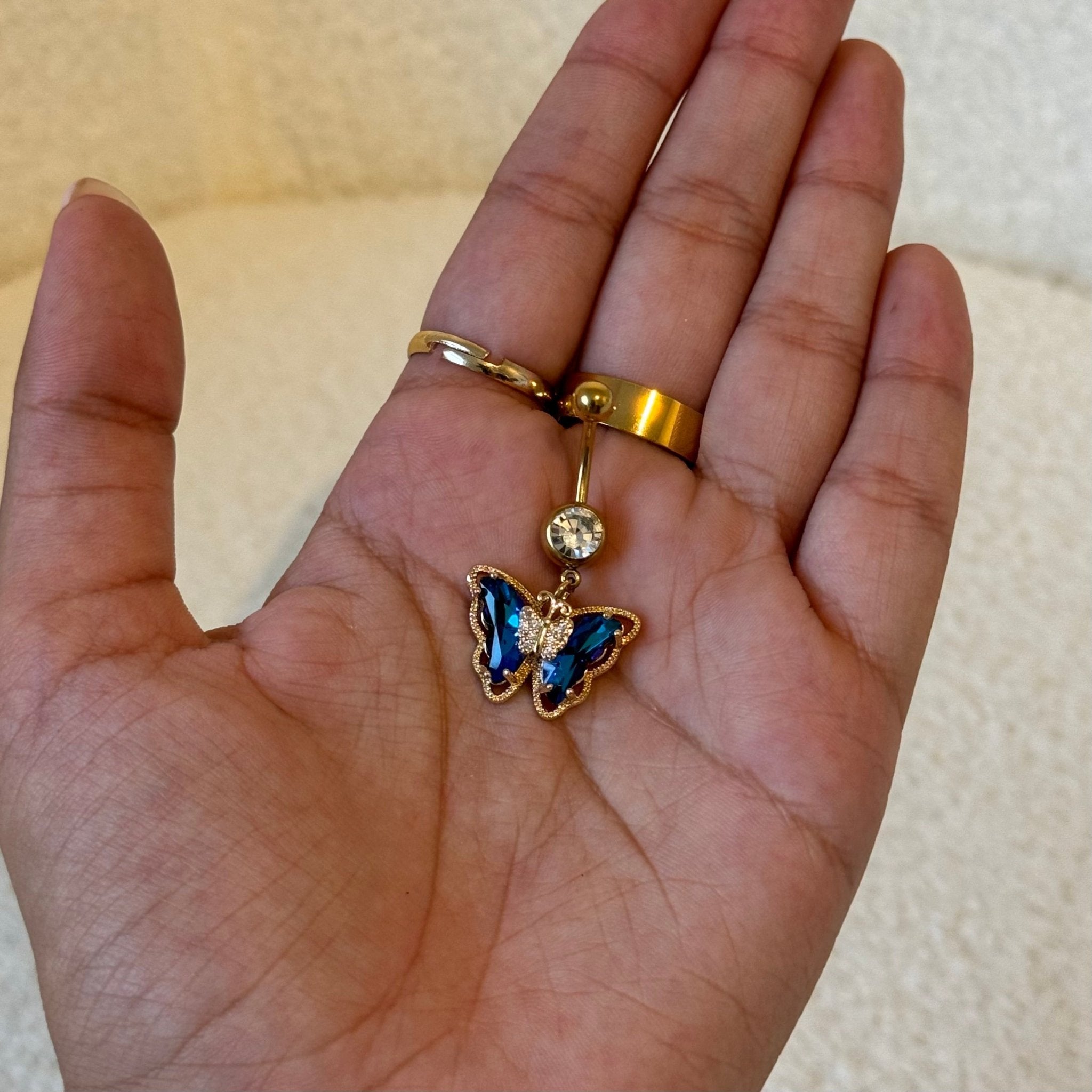 Blue 3D Butterfly Belly Bar - ILLUSIVE JEWELS