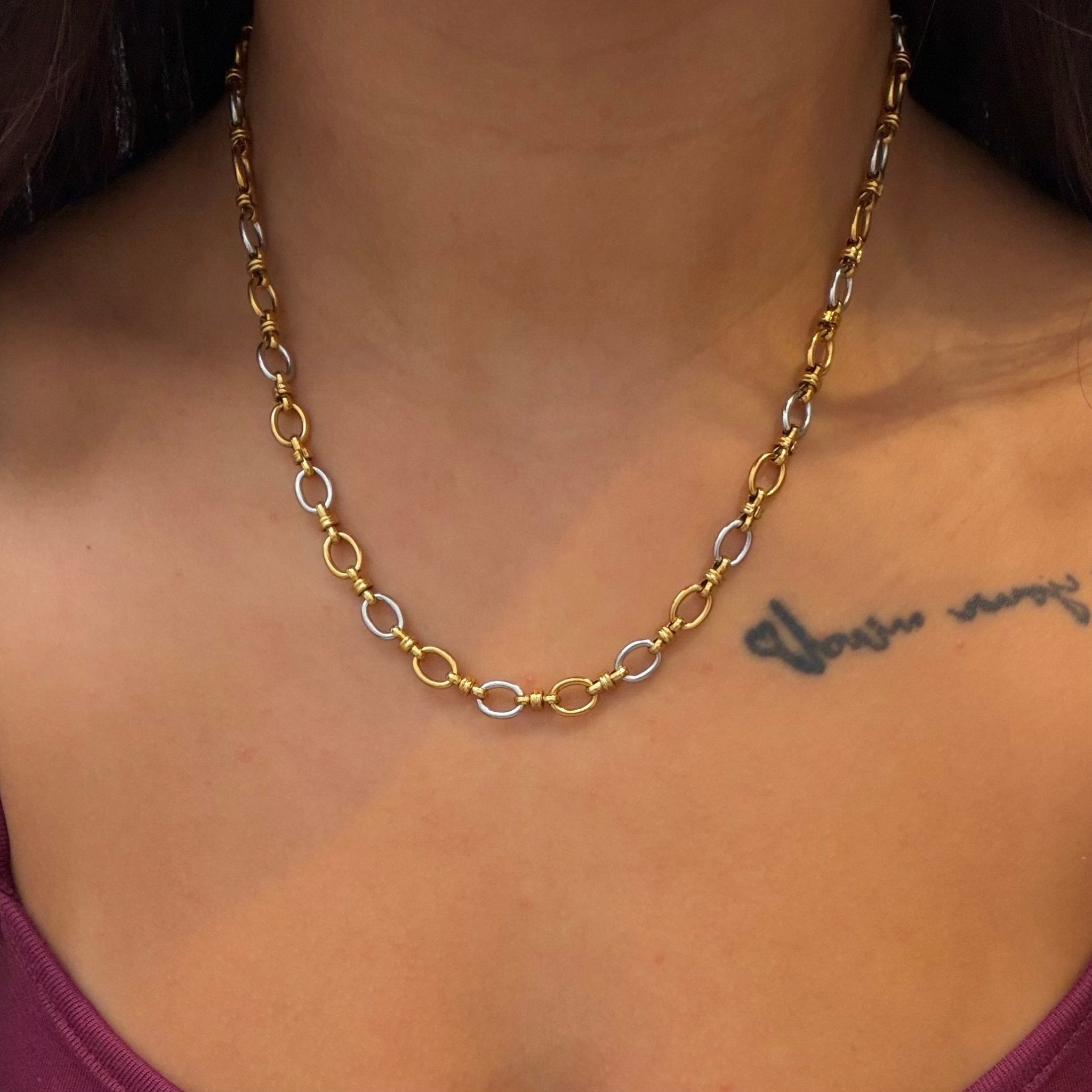 Cable Chain Mixed Metal Necklace - ILLUSIVE JEWELS