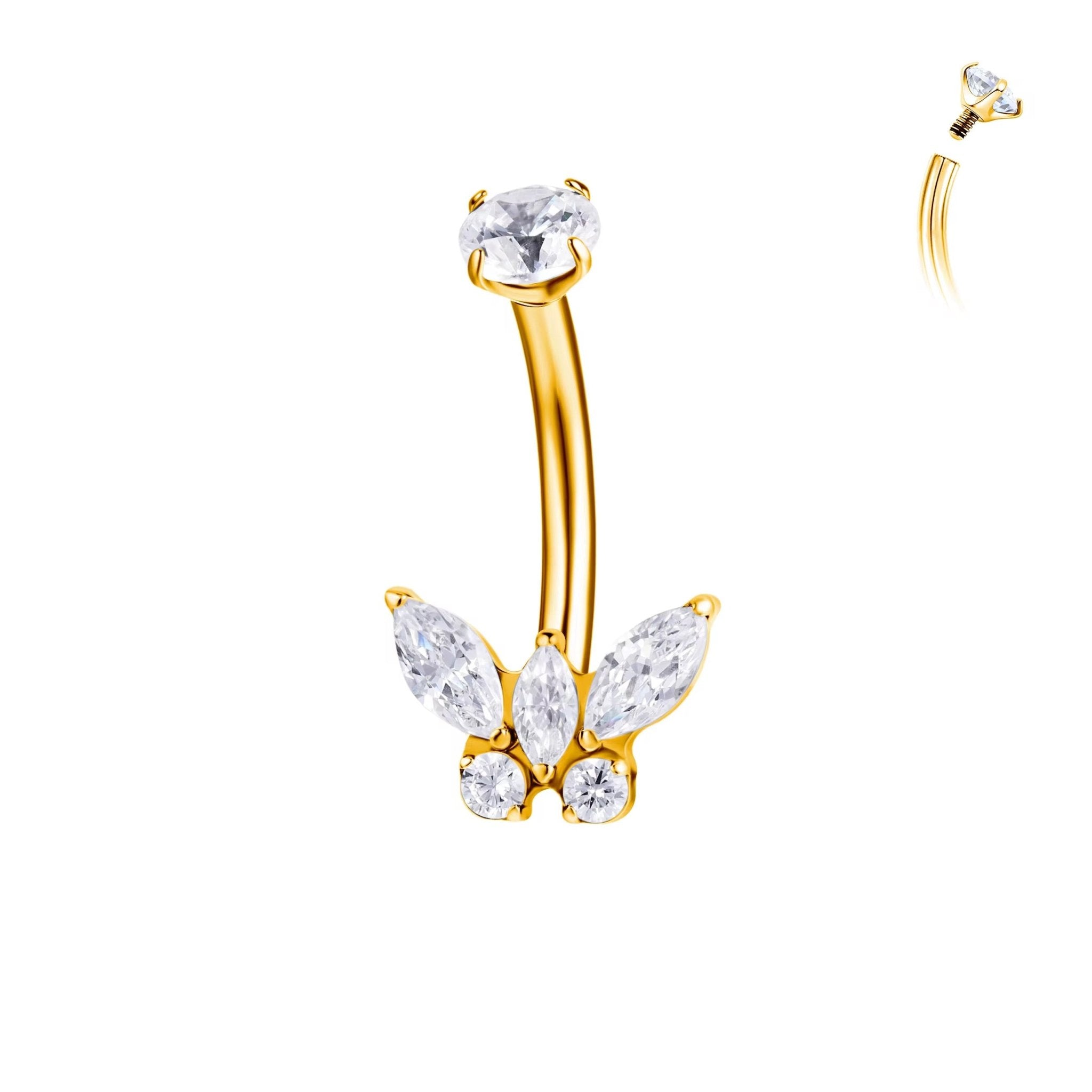 Gold Butterfly Titanium Belly Bar - ILLUSIVE JEWELS