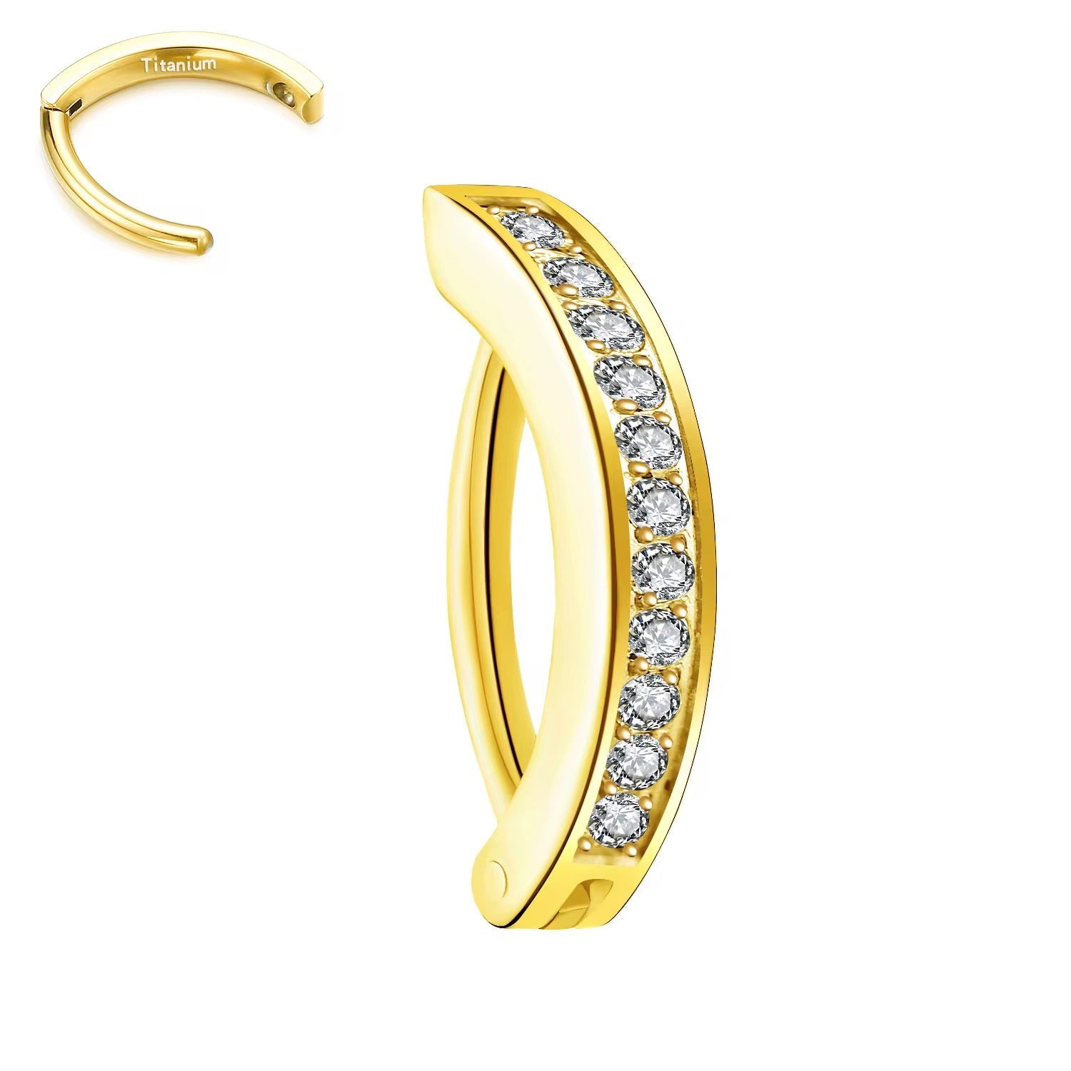Gold CZ Titanium Belly Clicker - ILLUSIVE JEWELS