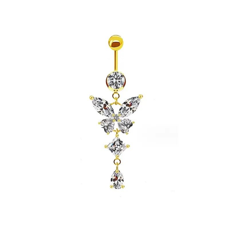 Gold Dangling Butterfly Belly Bar - ILLUSIVE JEWELS