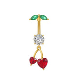 Gold Dangling Love Heart Cherry Belly Bar - ILLUSIVE JEWELS