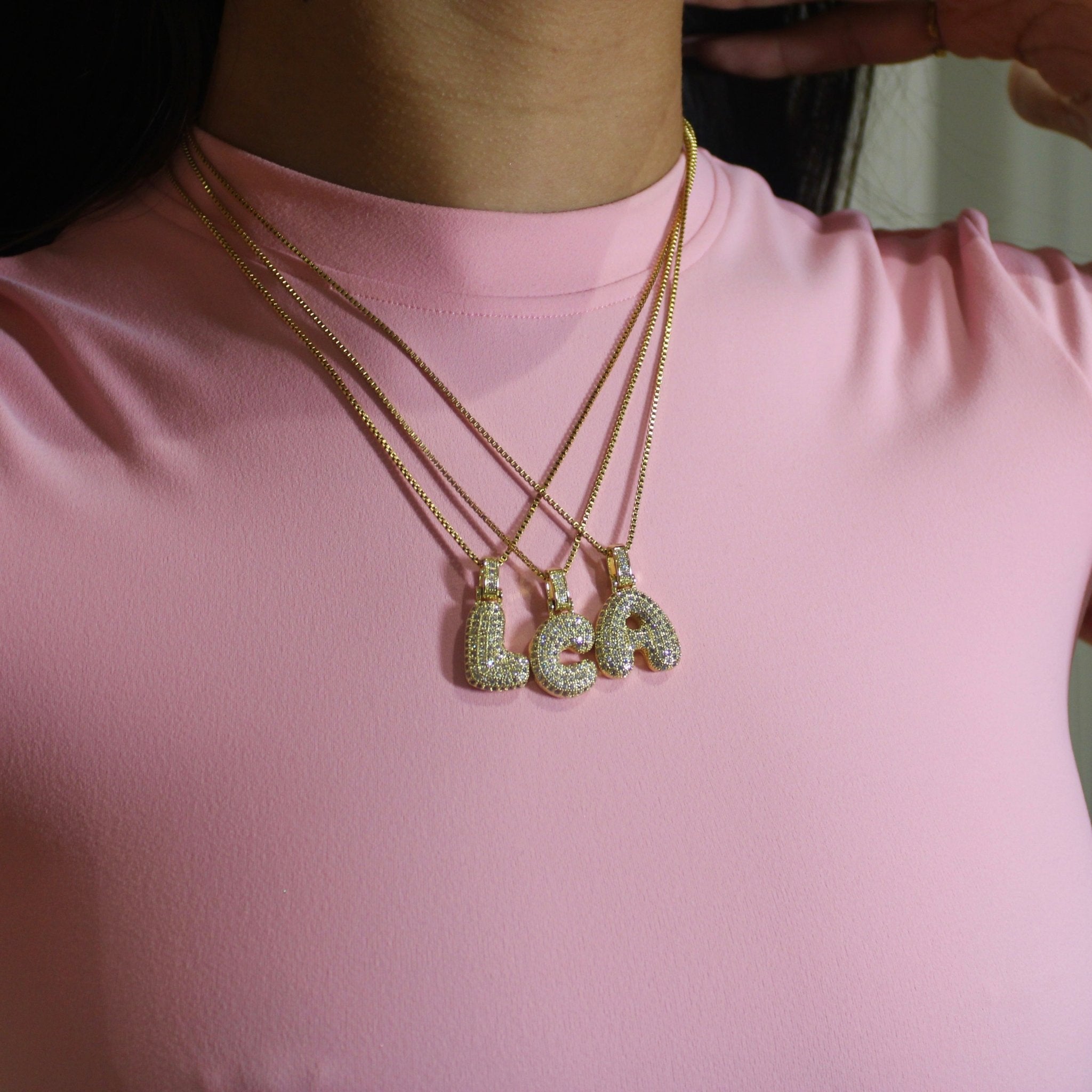 Gold Icy Bubble Letter Initial Necklace - ILLUSIVE JEWELS