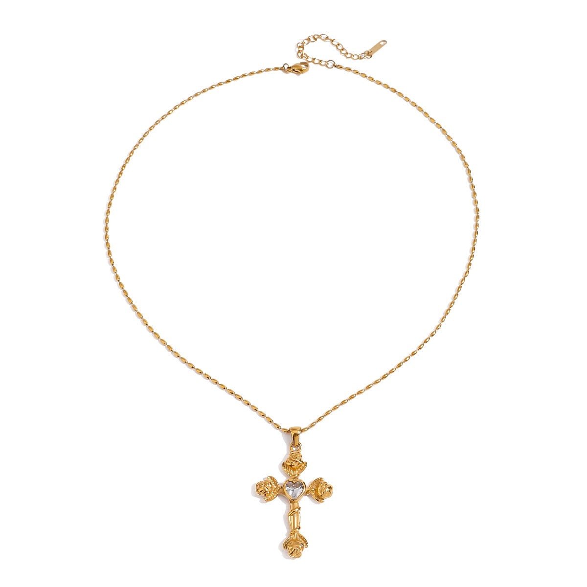 Gold Rose Cross Necklace - ILLUSIVE JEWELS