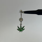 Silver Weed Leaf Belly Bar - Glow In The Dark