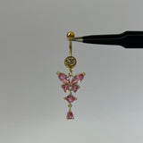 Gold Pink Dangling Butterfly Belly Bar