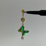 Green Dangling Butterfly Belly Bar