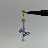 Purple Dangling Butterfly Belly Bar