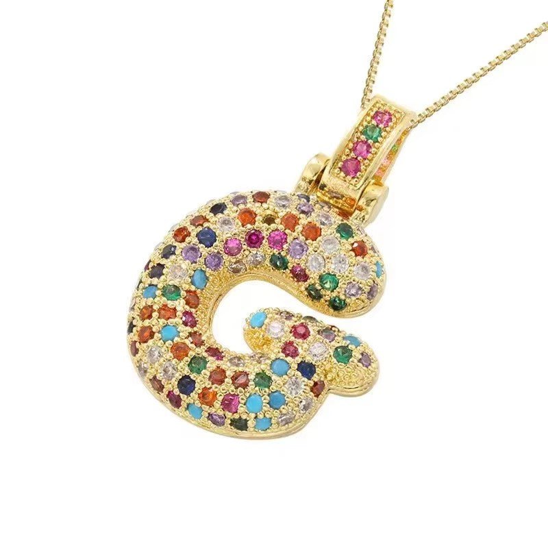 Multicolour Icy Bubble Letter Inital Necklace - ILLUSIVE JEWELS