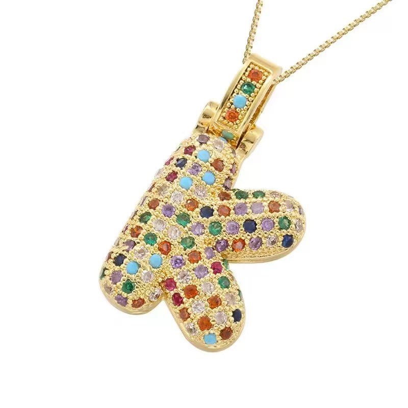 Multicolour Icy Bubble Letter Inital Necklace - ILLUSIVE JEWELS