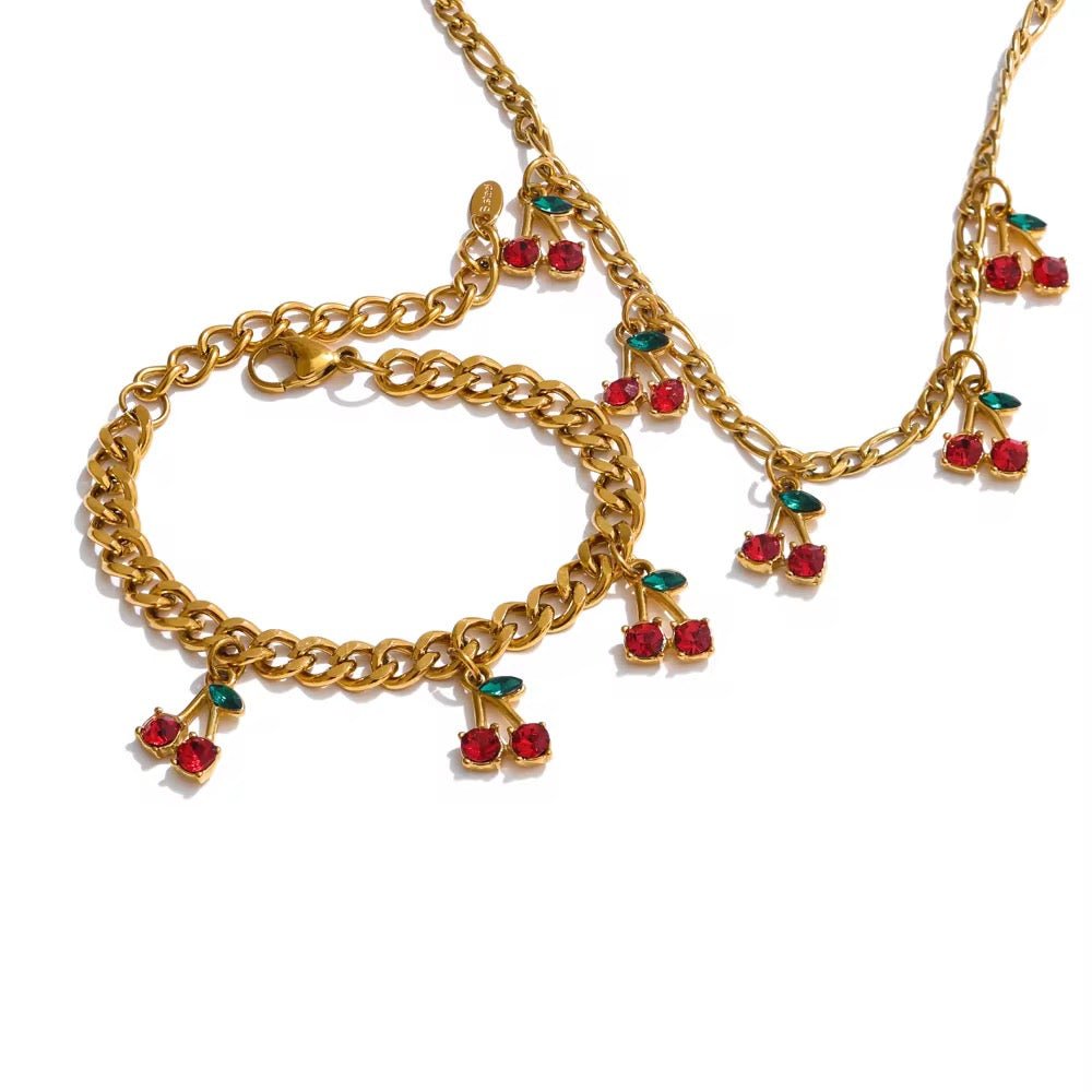 Red Cherry Charm Bracelet - ILLUSIVE JEWELS