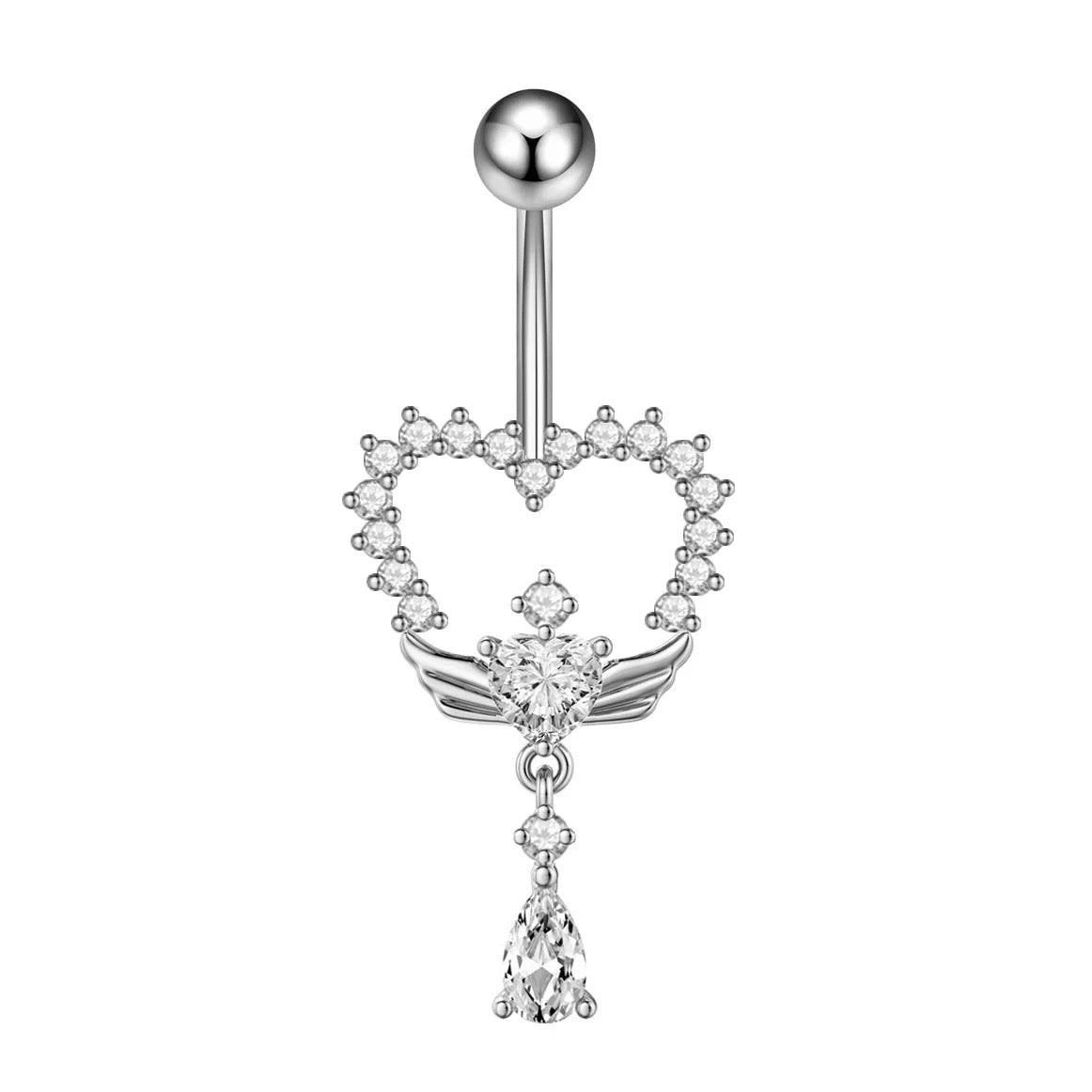 Silver Big Heart Belly Bar - ILLUSIVE JEWELS
