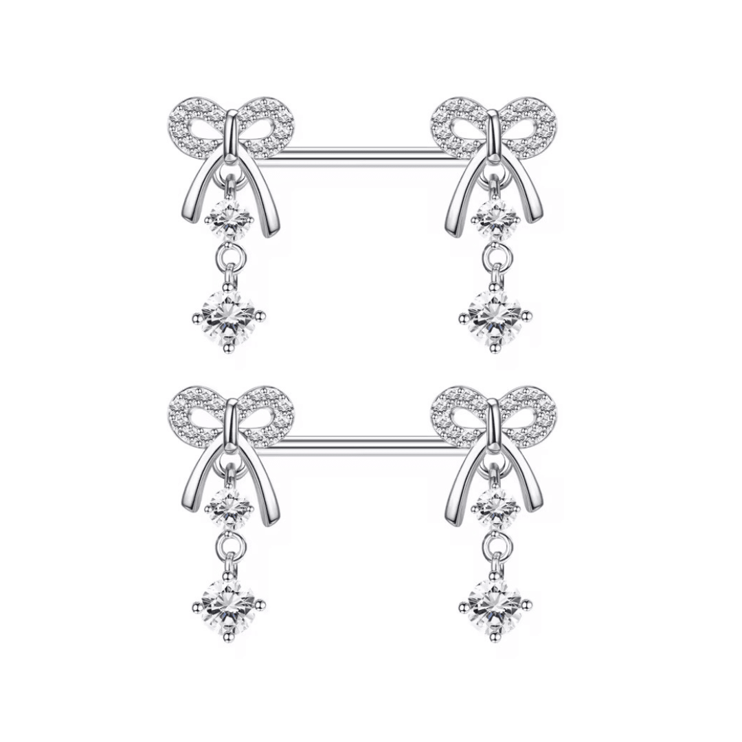 Silver Bow Dangle Nipple Bars - ILLUSIVE JEWELS
