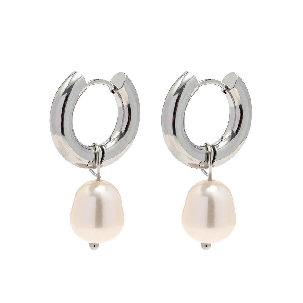 Silver Pearl Hoop Earrings - ILLUSIVE JEWELS