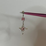 Silver Pink Geometric Belly Bar - ILLUSIVE JEWELS
