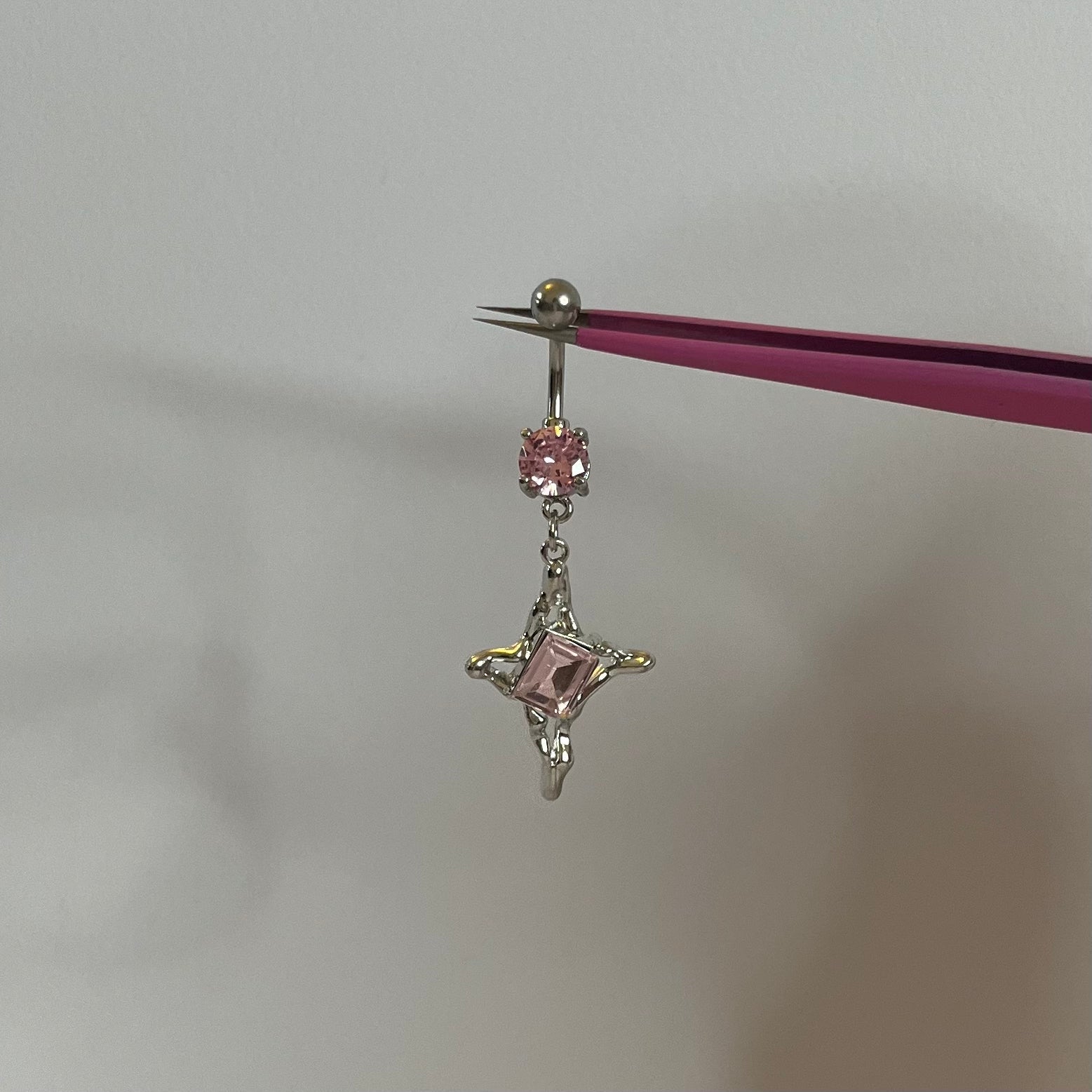 Silver Pink Geometric Belly Bar - ILLUSIVE JEWELS