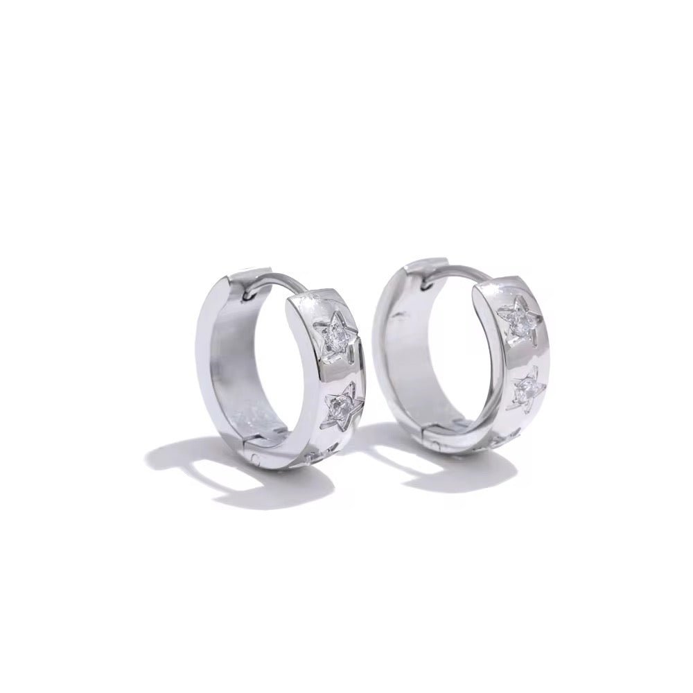 Silver Shooting Star Gemstone Huggies - ILLUSIVE JEWELS